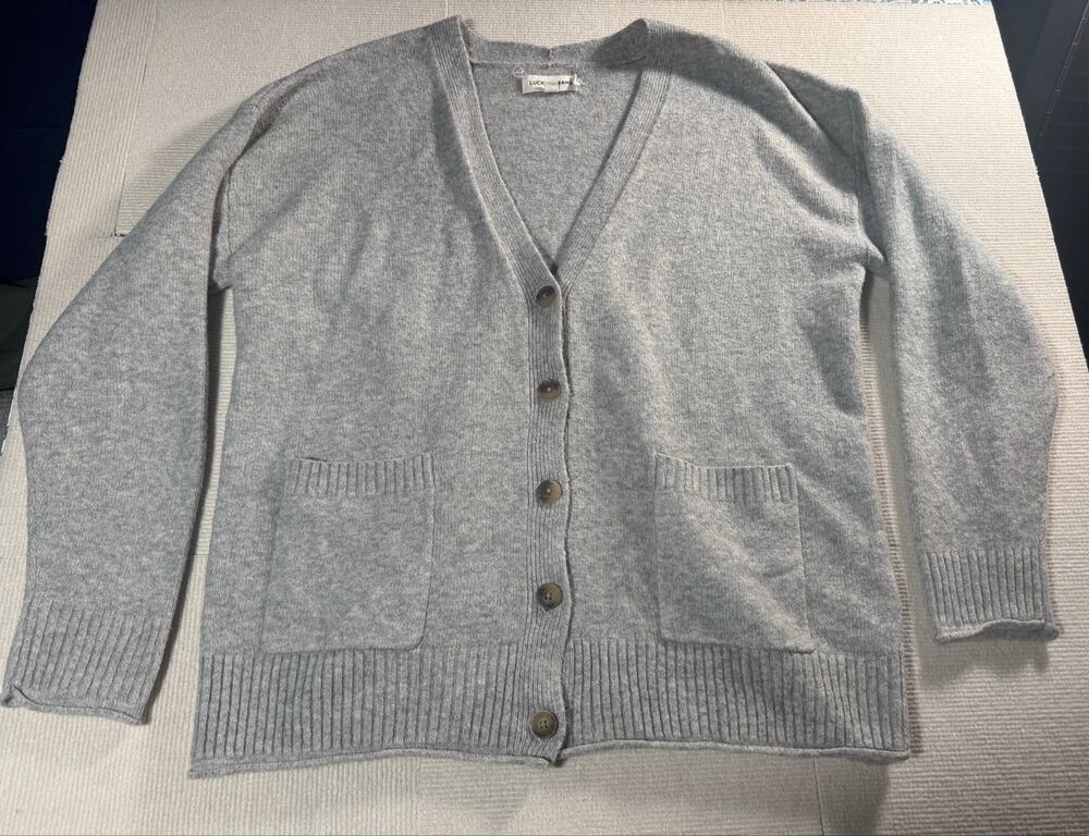 Lucky Brand Women's Medium Gray Button Front Cardigan Sweater Gray Knit Relaxed